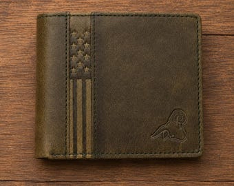 Genuine Leather RFID Wallet for Men, Vintage Brown Bifold Wallet, American Flag Wallet, Slim Front Pocket Wallet, Gift for Him