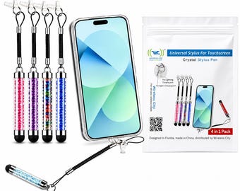 Lápiz óptico 4 en 1 de cristal para pantalla táctil, lápiz óptico para iPhone y teléfonos USB-C, lápiz óptico capacitivo portátil, bonito accesorio tecnológico de regalo.