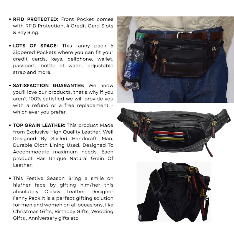 Men wearing black leather fanny pack while traveling