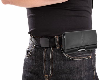 Leather iPhone 14 Pro Max Holster, Genuine Leather Belt Case, Horizontal Belt Clip Phone Pouch, Waist Phone Holder, Gift for Men