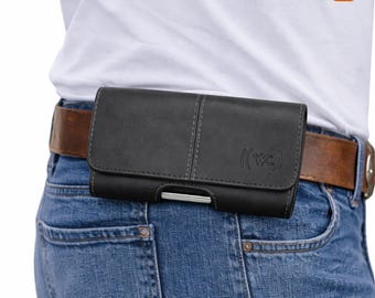 Leather Phone Holster with Belt Loop & Belt Clip, Universal Cell Phone Pouch, Belt Phone Case Fits iPhone Samsung Google Pixel