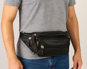 Genuine Leather Fanny Pack, RFID Travel Belt Bag, Leather Waist Bag, Crossbody Bum Bag, Festival Hip Bag, Gift for Men Women