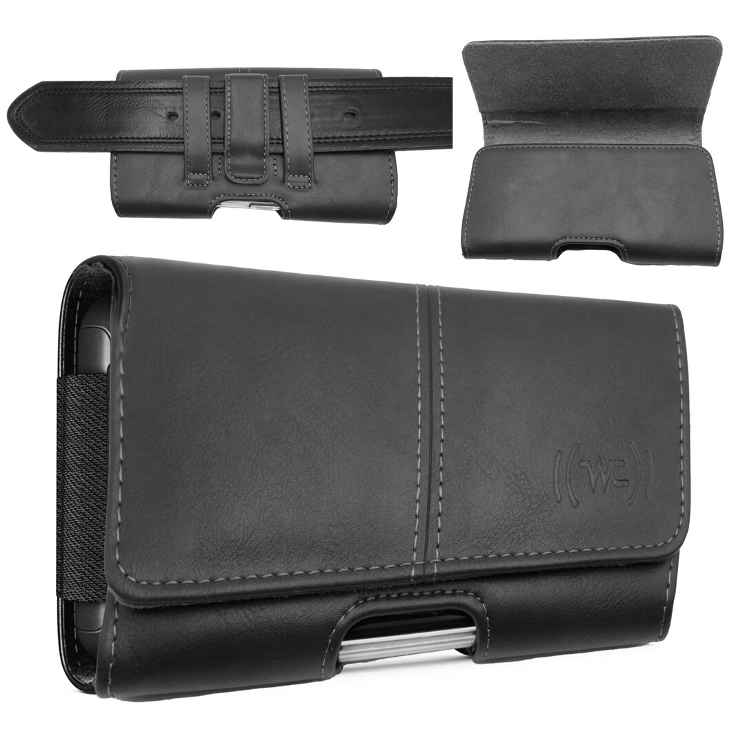 Wireless City Leather Phone Holster for Men Fit Phone 15 Plus Horizontal Cell Phone Case for 15/
