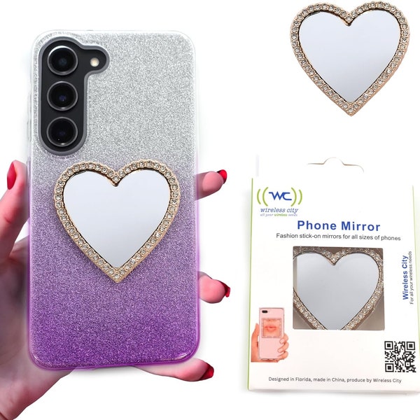 Diamond Bling Heart Shape Makeup Mirror for Phone Cases - Sparkling Beauty and Functionality