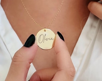 Collar de disco personalizado de oro de 14 quilates: colgante de moneda grabada a medida