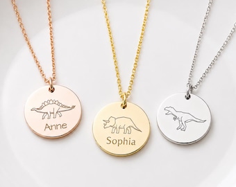 Personalized Dinosaur Necklace: Gold, Silver, Rose Gold Jewelry