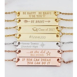Personalized Engraved Bar Necklace: Custom Quote, Coordinates, Names