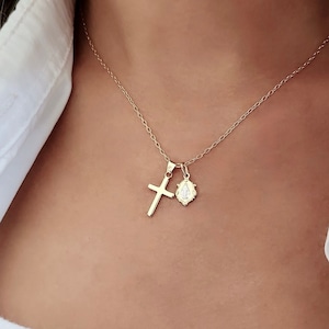 Dainty Virgin Mary Cross Necklace | Gold Religious Necklace | Baptism Necklace | Virgin Mary Medal | Religious Jewelry | Protective Necklace