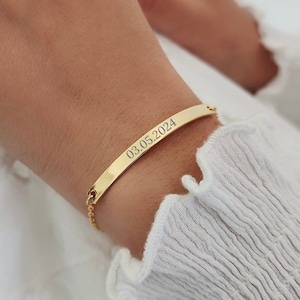 Anniversary Gift, Gift for Girlfriend, Gift for Wife, Anniversary Date, Gold Bracelet, Name Bracelet, Gift for Her, Gift for Woman