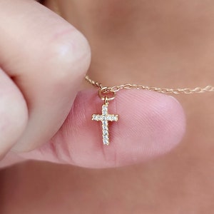 Children&#39;s TINY Cross Necklace, Gold Kids Dainty Cross Necklace, Baptism Gift for Her, Christening Gift, Toddler Baby Girl Cross