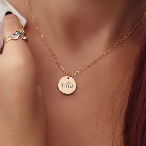Rose Gold Name Necklace, Multiple Disks, Kids Name, New Mom Gift