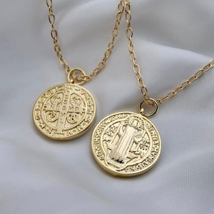 Collana di San Benedetto riempita d&#39;oro da donna, collana d&#39;oro, collana con croce d&#39;oro, regali per lei, regalo per le donne, collane per le donne, Santo