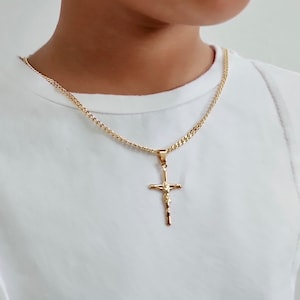 Guldkorshalsband för barn, 18K fyllt hänge, dopsmycken, unisexkedja