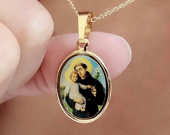 18K Gold St. Anthony Pendant Necklace: Hypoallergenic Medal
