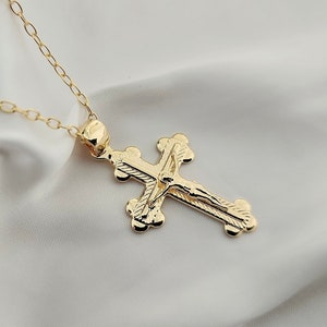 18K Gold Cross Necklace for Boy, Kids Crucifix Necklace, Religious Baby Gift, Communion Necklace, Christian Children&#39;s Jewelry