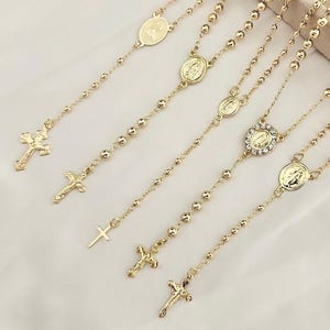 18k Gold Filled Rosary Necklace: Dainty Layering Cross, Religious Gift image 3