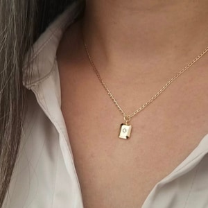 Gold Rectangle Necklace, Boho Necklace, Rectangle Pendant, Tiny Gold Necklace, Gift for Her