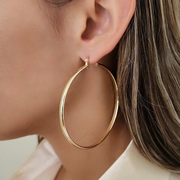 EXTRA Large 18k Gold Filled Hoop Earrings | 65mm Hoop Earrings | 65mm Hoops | Tarnish Free Jewelry | Trendy Earrings