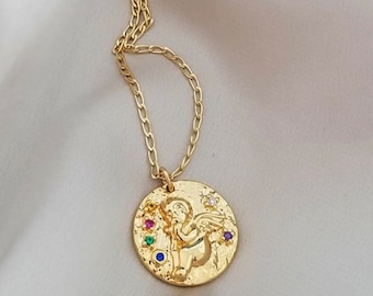 Collar de ángel chapado en oro de 18 quilates: colgante de querubín