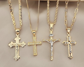 Christian Cross Necklace Gold Filled Religious Jewelry Gift for Her