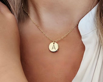 Personalized Initial Disc Necklace, Initial Charm, Bridesmaid Gift