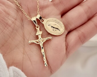 18k Gold gefüllte Jungfrau Maria Kreuz Halskette