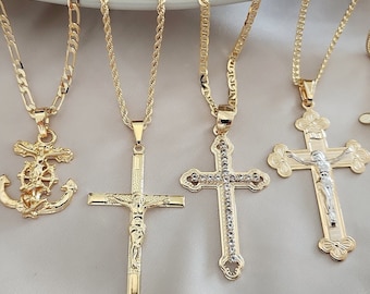 Collar con cruz chapado en oro de 18 quilates: colgante cristiano resistente al agua