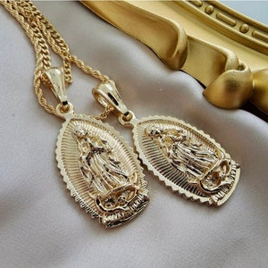 Gold Virgin Mary Necklace, Guadalupe Necklace, Elegant Chain, 18k Gold Filled, High Quality, Lifetime Replacement Guarantee