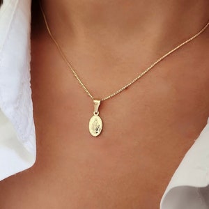 Dainty Virgin Mary Necklace with Cross, Miraculous Pendant, Catholic Necklace, Religious Necklace, Baptism, 18k Gold Filled