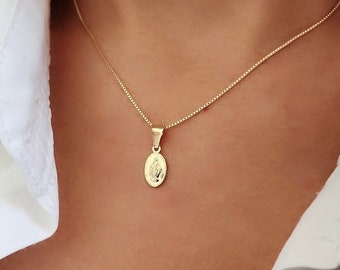 Dainty 18k Gold Filled Virgin Mary Necklace with Cross