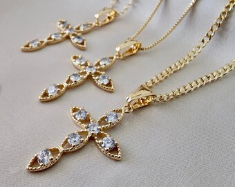 Collana Croce Con Zirconia Cubica - Ciondolo Fede E Speranza, Catena Regolabile 44-49 Cm, Regalo Religioso Per Amica