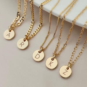 Personalized Initial Disc Necklace: 14k Gold Plated Monogram Charm