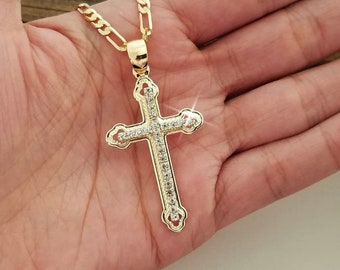Collar de cruz bañado en oro de 18 quilates: joyería cristiana con colgante