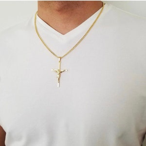 18k Gold Cross Necklace, Gold Cross Necklace, Men Waterproof Necklace, Gold Cross Pendant Christian Jewelry, Gift For Him Gift For Boyfriend