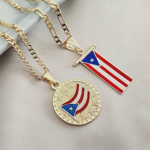 Collana con ciondolo bandiera di Porto Rico: ciondolo riempito in oro 18 carati