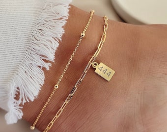 18k Gold Filled Angel Number Anklet: Personalized Initial Ankle Bracelet