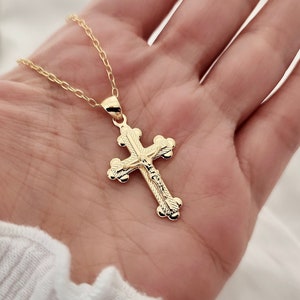 18k Gold Filled Cross Necklace, Dainty Link Chain, Religious Faith Pendant