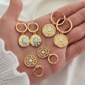 Dainty opal earrings, White opal hoops, Tiny opal huggies, Small earrings, Gold opal earrings, Second hole huggies, Minimalist earrings