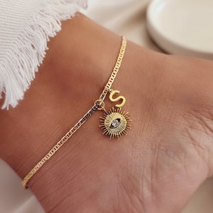 Tobillera de oro de 18 quilates para mujer, pulseras de tobillo personalizadas, cadena de tobillo personalizada, tobillera con inicial, regalo de cumpleaños, IMPERMEABLE