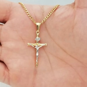 18k Gold Cross Necklace, Gold Cross Necklace, Men Waterproof Necklace, Gold Cross Pendant Christian Jewelry, Gift For Him Gift For Boyfriend