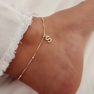 Tobillera de oro para mujer, pulsera de tobillo con INICIAL personalizada en (10") de largo, cadena de pulsera de tobillo de oro, tobillera, regalo de cumpleaños, regalo de novia
