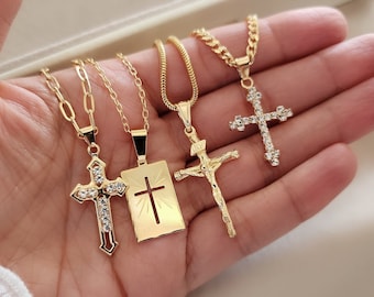 Womens Cross Necklace Gold Filled Religious Jewelry Dainty Layered Gift