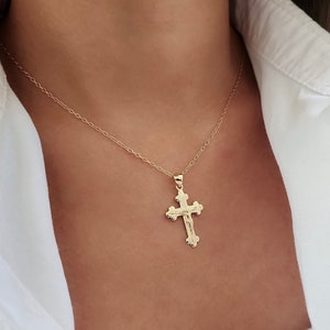 Gold Filled Cross Necklace Gold Religious Cross Charm Unisex Women Men Necklace 18K Gold Filled Pray Rosary Pendant WATERPROOF Jewelry
