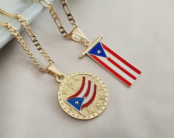 Puerto Rico Flag Pendant Necklace • Puerto Rico Flag Charm Necklace • 18K Gold Filled • Puerto Rican Culture • Gift For Him Her