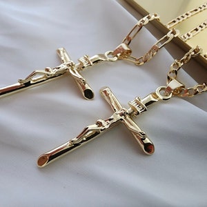 18k gouden kruisketting, gouden kruisketting, waterdichte ketting heren, gouden kruishanger christelijke sieraden, cadeau voor hem cadeau voor vriend
