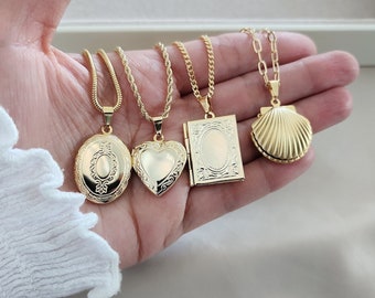 18K Vintage custom photo Locket Necklace, Heart Locket Necklace Oval Locket Necklace, Book Locket, Personalized Gift, Mom Gift