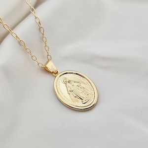 Small Virgin Mary Pendant / 18k Gold Filled Miraculous Medal Medallion / Everyday Guadalupe Necklace / Lady of Guadalupe Medallion Pendant