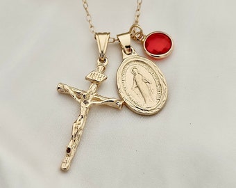 Dainty 18k Gold Filled Virgin Mary Cross Necklace