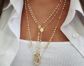 18k Gold Filled Rosary Necklace with Mary Charm, Personalized Cross Necklace for Layering,Custom Rosary Jewelry, Personalized Religious Gift