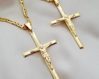 18K Gold Filled Cross Necklace – Men's Dainty Chain Pendant